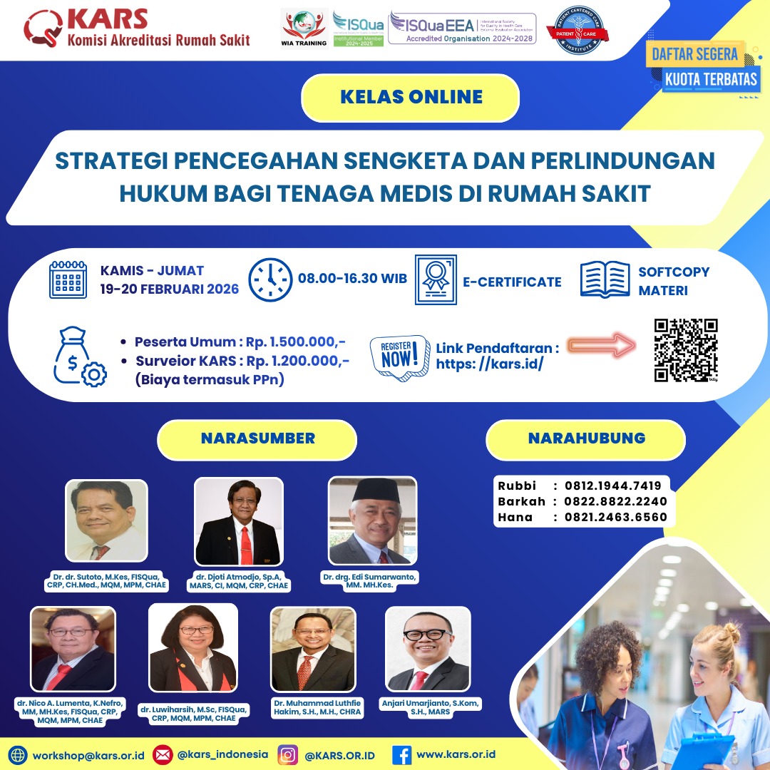 Kelas Online Strategi Pencegahan Sengketa Dan Perlindungan Hukum Bagi Tenaga Medis Di Rumah Sakit