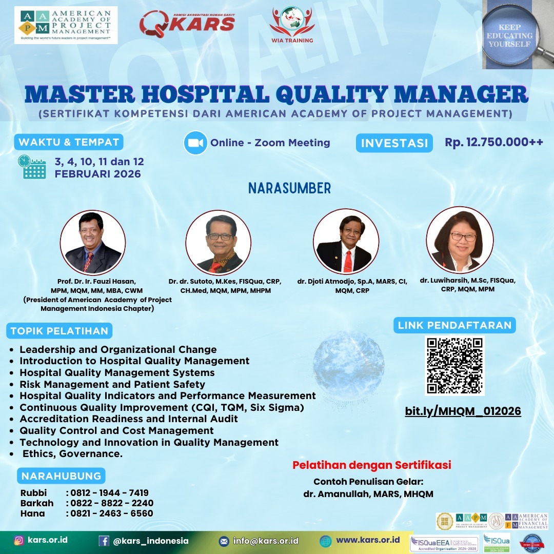 Pelatihan Sertifikasi Master Hospital Quality Manager (MHQM)