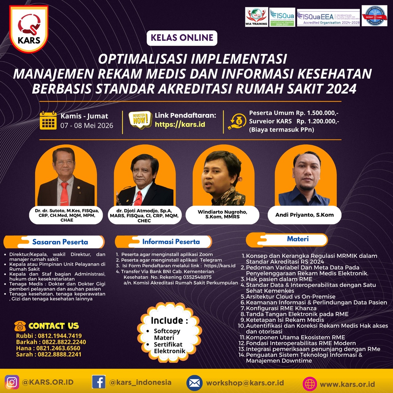 Kelas Online Optimalisasi Implementasi Manajemen Rekam Medis Dan Informasi Kesehatan Berbasis Standar Akreditasi Rumah Sakit Tahun 2024
