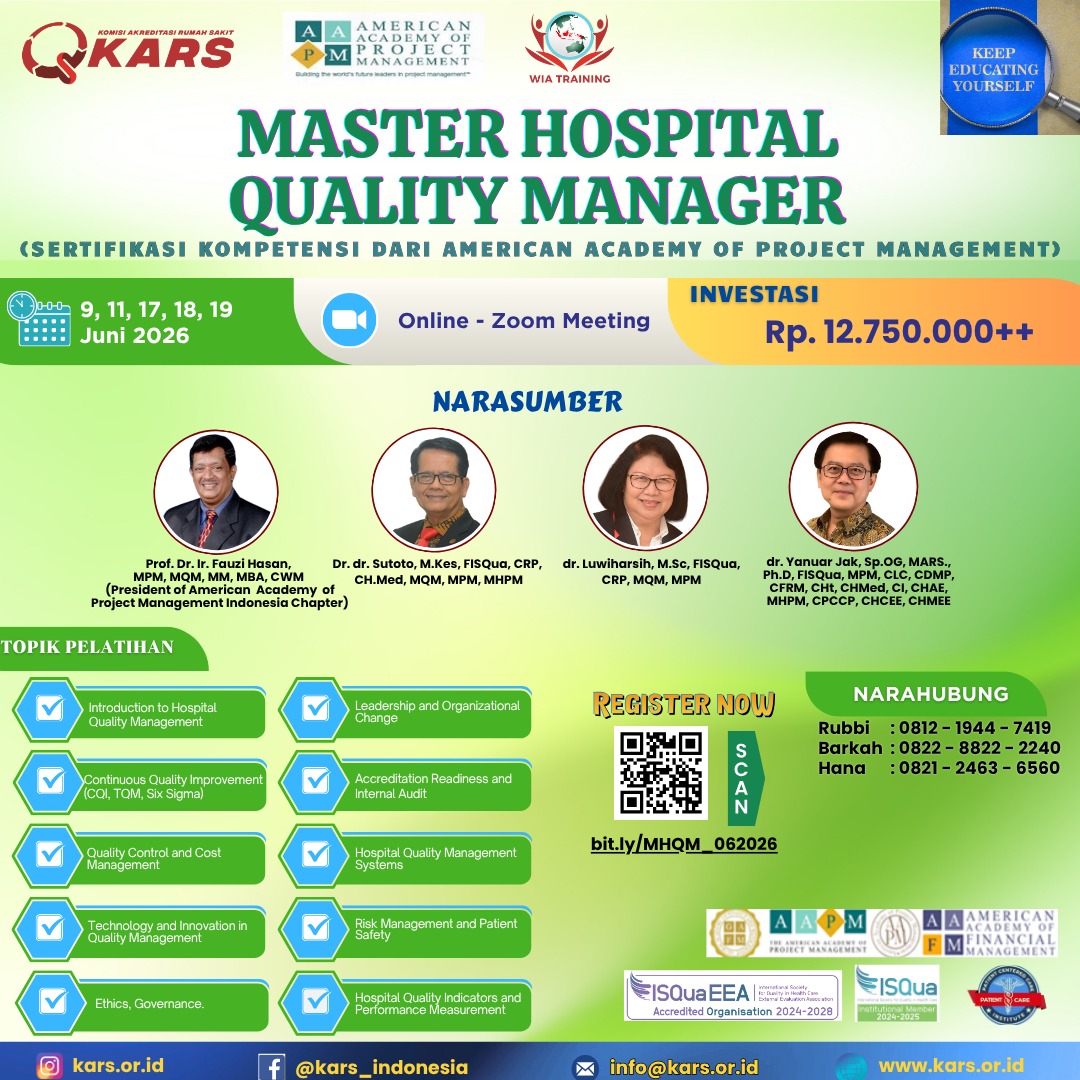 Pelatihan Sertifikasi Master Hospital Quality Manager (MHQM)