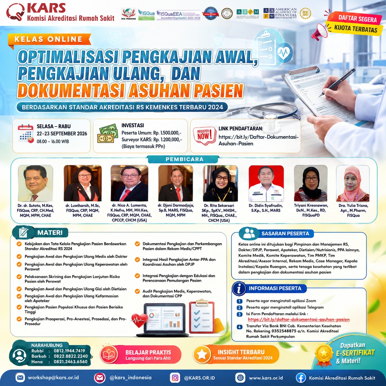 Kelas Online Optimalisasi Pengkajian Awal, Pengkajian Ulang, dan Dokumentasi Asuhan Pasien Berdasarkan Standar Akreditasi RS Kemenkes Terbaru 2024
